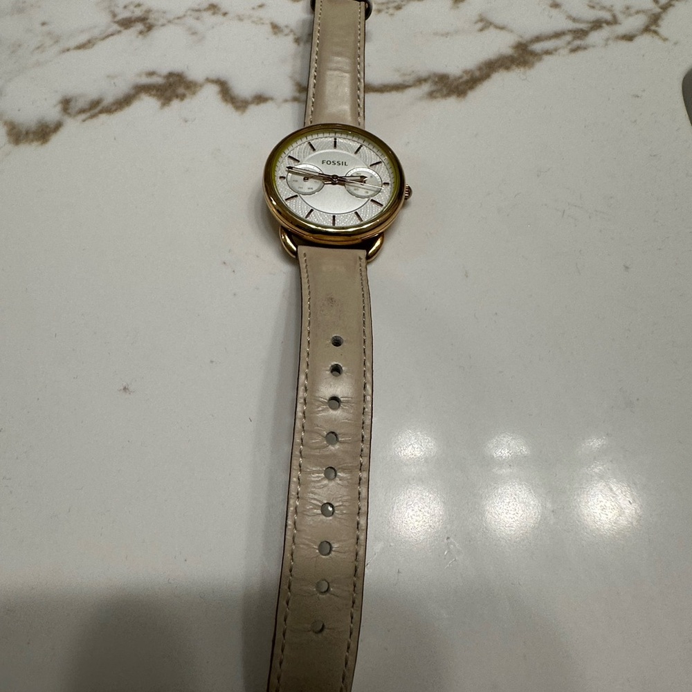 Fossil Gold Watch with Cream Strap
